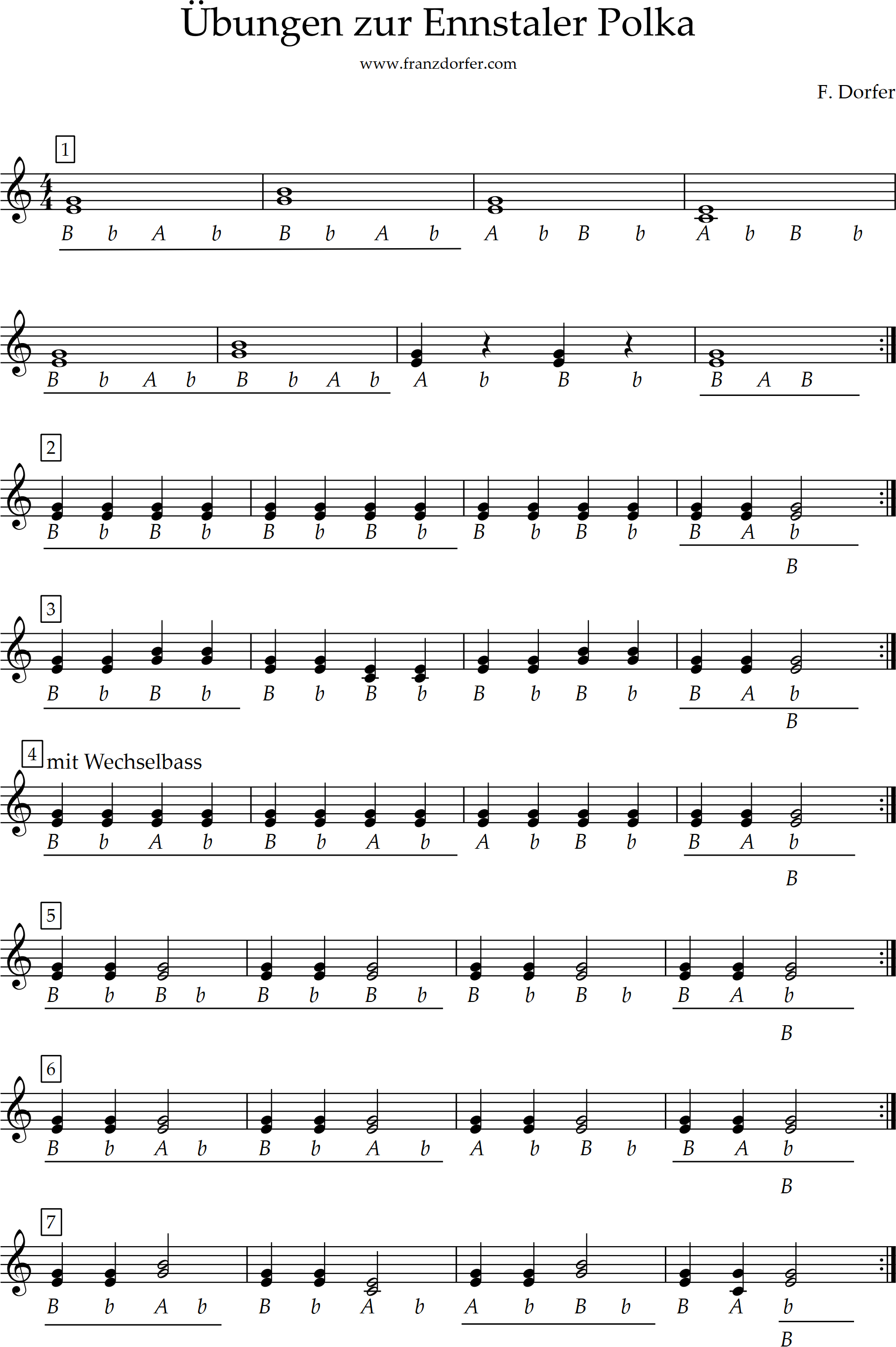 Übungen, Ennsataler Polka, Steirische lernen, ziachnoten übungen zur Ennstaler Polka, Griffschrift